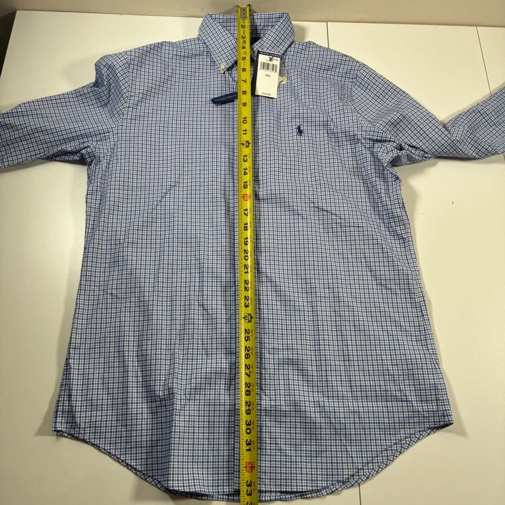 NEW Polo Ralph Lauren Performance Button Down Shirt Medium Blue Gingham Stretch